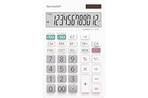 Sharp Kalkulator stołowy EL-334W (12-cyfrowy, składany stojak, solarny) biały