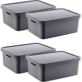 Smartware Set of 4 Stafi Multi-Purpose Lid Box Anthracite 12 LT - ANTHRACITE, Multi-Purpose Lid Box, For Home-Office-Warehouse, Lid