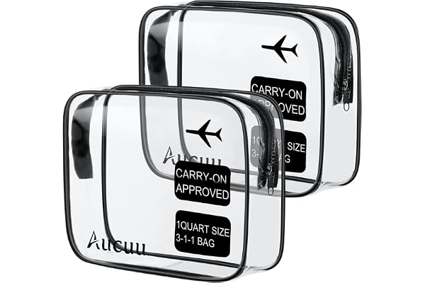 Aucuu 2PCS Trousse de Toilette Transparente, Kit de Voyage pour l’Avion, PVC Étanche Trousse de Maquillage, Sac de Rangment Transparente Sac Cosmétiques pour Homme et Femme