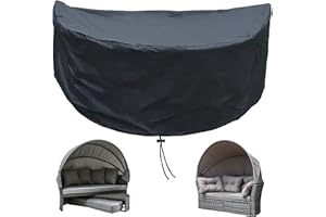 KEKAFU Half Round Garden Day Bed Covers, 420D Day Bed Cover Semicircle Waterproof, Rattan Day Bed Cover with Drawstring and Adjustable Shoulder Strap, Windproof Anti-UV - Black (201 * 110 * 75cm)