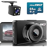 Dash Cam Front and Rear Camera FHD 1080P with Night Vision SD Card Included, 3 Inch IPS Screen Dash Cam for Car, 170° Wide An
