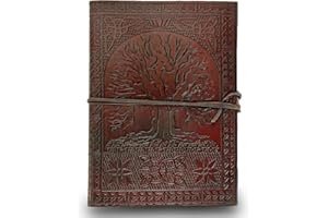 HG-LTHR A5 Note Notebook Taccuino Foglie Diario Agenda Quaderno Album Fatto a Mano Copertina in Pelle Grimorio Bianco Fibbia Personale Privato Di Viaggio Regalo Vintage Albero Della Vita Tree of life journal