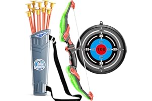 ‎TEMI TEMI Bogen und Pfeil Set für Kinder - Bogenschießen Spielzeug Set - LED Beleuchten mit 10 Saugnapfpfeilen, Ziel & Köcher, Innen- und Outdoor Spielzeug für Kinder Jungen Mädchen