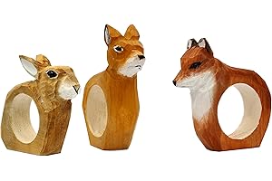 YOUR CASTLE Juego de 3 servilleteros Animal de Bosque: Vaca, Gallo y Cerdo de Madera Tallada y Pintada a Mano, Aprox. 9 x 7 x 2 cm
