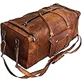 C CUERO Large Leather 34 Inch Luggage Handmade Duffel Bag Carryall Weekender Travel Overnight Gym Sports Carry On for Men and Women, Brown, Luggage Bag