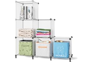 FUNLAX Unidad de Almacenamiento de 6 Cubos, apilable, Organizador de Zapatos, estantería de plástico, Armario portátil para Dormitorio, baño (11.8x11.8x11.8 Pulgadas por Cubo), translúcido