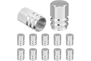 EUPHHONYCS 12 Stück Ventilkappen Auto Metall, Silberne Reifenventilkappen Mit Gummidichtungsring, Ventilkappen Für Autoreifen, Reifenventilkappen in Sechseckform, Universell Für LKW, SUV, Motorrad