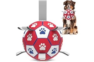 HETOO Dog Soccer Ball, Interactive Dog Toys for Doggies, Dog Water Toy, Durable Dog Balls for Small & Medium Dogs-Red&White(8 inch)