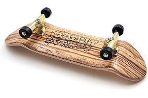 SPITBOARDS 32mm Fingerboard Complete Real Wood Set-Up (Pre-Assembled, 5-Layers), Trucks with Nuts, Bearing Wheels, Foam Grip Tape, (Deck: Zebra Wood, Trucks: Gold, Wheels: Black)