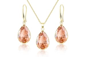 Linawe Crystal Jewellery Sets for Women, Imitation Diamond Pendant Necklace, Rhinestone Drop Dangle Earrings, Birthstone Cubic Zirconia Matching Wedding Jewellery, 14K Gold/Rose Gold/Silver Tones