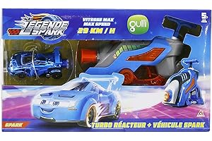 AULDEY LA LÉGENDE DE SPARK Lanzador Turbo Reactor + Vehículo Spark - Gatillo de Lanzamiento, Muy Velocidad 29 km/h - Juguete para Coche con Ruedas de Goma - Funcionamiento sin Pilas, FR222011