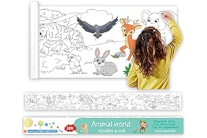 Vamotto Large Size Coloring Paper Roll for Kids, Toddler Drawing Paper Roll,DIY Sticky Wall Painting Color Filling Paper,Creative Early Educational Toys for Toddlers 300 * 38cm (Animal)