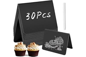 ATSGJLZN 30 Set Mini Schiefertafel zum Beschriften, Kreidetafel Klein Tafel in V-Form Mit 1Stift, für Buffet Schilder Preisschilder Aufsteller Gastronomie Zubehör Tischnummern 7 * 10cm