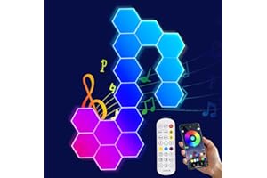 WEIGUDOC Hexagon Creative LED Wall Panel, 10pcs Smart RGB Modular Lamp with App Remote Control, DIY Geometry Splicing Module Gaming Night Lights for Home Bar Party Decoration