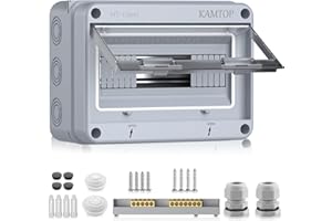Kamtop Caja de Distribución Eléctrica IP65 12 Módulos con Tapa Transparente, Rail Pretaladrado PG13.5 y Junta de Silicona para Interruptores y Tomas – Uso Interior/Exterior