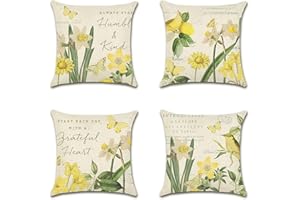 Artscope Set of 4 Decorative Cushion Covers 45x45cm, Daffodil Pattern Waterproof Throw Pillow Covers, Perfect to Outdoor Patio Garden Bench Living Room Sofa Farmhouse Decor