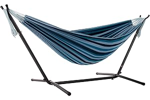 Vivere Doppel Baumwolle Hängematte mit Hängemattengestell 250 cm, Blue Lagoon