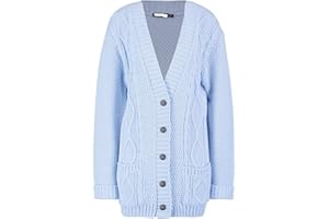 Red Olives New Women's Ladies Long Sleeve Button Top Chunky Aran Cable Knitted Grandad Cardigan UK 8-26