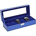 NEX Watch Case, 6 Slot Leather Watch Box Display Case Organizer Glass Jewelry Storage
