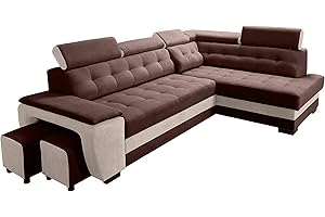 ROBIN INSPIRE Robin Grand Divano angolare con funzione di letto cassetto per la biancheria due pouf poggiatesta regolabile angolo a destra crema 277 x 180 x 100