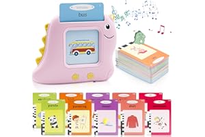 SLETIE Talking Flash Cards for Toddler Age 2 3 4 5 6 Year Old, 224 Words 112 Double Sided Cards Dinosaur Montessori Toys, Preschool Educational Sensory Toys for 2-6 Years Old Girls Gift