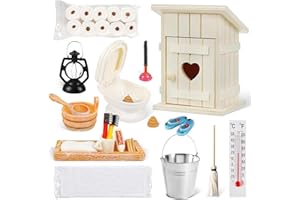 TCCYDM Wichtel Toilettenhäuschen aus Holz, 28 Stück Miniatur Wichtel Zubehör, Miniatur Toilettenhäuschen, Toilette, Miniatur Puppenhaus Zubehör, Wichtelhaus Holz Wichtel Zubehör Weihnachten