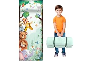 ALLDOMESS Saco de dormir para niños con almohada, tapete de siesta para niños y niñas, cálido saco de dormir para niños pequeños de 150 x 60 cm, tapete de dormir enrollable con doble cremallera para dormitorio