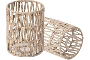 bangminda 2 Piezas Pantalla de Ratán Boho para Lámparas Vintage Pantalla para Lámpara de Mesa Lámpara de Pie Lámpara Colgante Pantalla de Papel de Repuesto para Lámparas Decoración de Iluminación