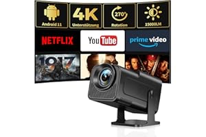 ‎HIPPUS HIPPUS Mini Beamer 4K, Native 1080P Full HD Projekter, Andorid Videoprojector, 270° Drehbar Klein Tragbarer Kurzdistanz Projector Heimkino Zoom für Handy iOS/Laptop/Tablet/TV Stick/USB, Schwarz