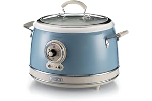 Ariete 2904 Rice Cooker + Slow Cooker - Cuociriso Elettrico con bowl in ceramica - Sushi fatto in casa - Multicooker - Linea Vintage - 3,5 L - 700 W - Celeste