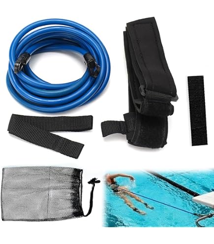 Ceinture De Résistance Natation 2,5 à 9 M – Élastique Réglable, Caoutchouc Naturel – Entraînement Enfants/adultes, Avec Filet De Rangement