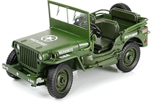 NUOTIE Willys MB 1/18 Modèle de Voiture Véhicule Militaire Véhicule Tout-Terrain en métal moulé sous Pression Kit de modèle Militaire Multifonction Voiture Jouet pour Adultes Collection