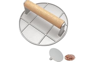 Foyucool Pressa per Hamburger, 16cm Rotundità Smash Burger Press, Impugnatura in Legno Resistente al Calore, per Hamburger, Cottura di Bistecche, Grigliate, Argentato