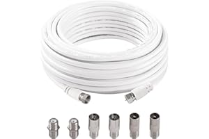 KUOQIY 10m 75 Ohm RG6 Kabel Koncentryczny, F Męski do F Męski Szybki Kabel Antenowy RG6 TV, z 6 Sztuk Łączników Przedłużających, do Dekodera, TV, Satelity, Routera Cyfrowego