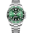 NIBOSI Automatic Men's Watches Analog Mechanical Green Dial Stainless Steel Watches for Men Waterproof Military Business Casual Wrist Watches with Calendar