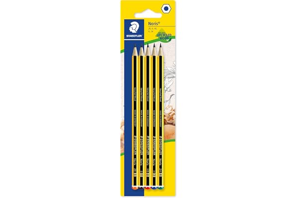 Staedtler Noris 120, Crayons à papier en bois de haute qualité, Étui blister de 5 crayons assortis 2B/B/HB/H/2H, 120-S BK5D