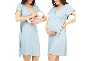 WOMUM Camicia da Notte Parto Ospedale, Camicia da Notte Premaman, 3 in 1 Allattamento, Ospedale e Gravidanza, Morbida e Transpirante per Il Massimo Comfort