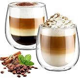 glastal 250ml Glass Coffee Cup Double Wall Coffee Glasses Set of 2 | Borosilicate Glass, Tea Cups for Coffee, Milk, Latte Mac