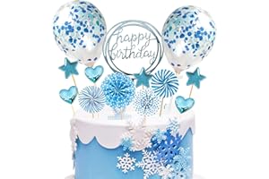 BOYATONG Tortendeko Geburtstag Blau, Happy Birthday Kuchendeko Kuchen Topper, Sterne Liebe Papierfächer Cupcake Topper, Glitter Torte Deko für Mädchen Junge Frauen Mann Kinder Geburtstag Taufe Party