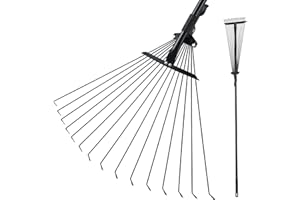 Mitclear Garden Rake with Telescopic Handle(71IN), 7-25IN Adjustable Leaf Rake for Gardening, Hand Rake with 25 Tines for Lawn, Yard, Artificial Grass