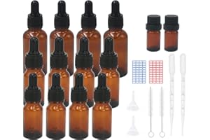 Reyshin 12 Pack Glass Dropper Bottles, 3 Different Volume Amber Glass Bottle with Dropper Pipettes Refillable Sample Dropper Bottle for Essential Oil Aromatherapy Eye Drops (10ml+20ml+30ml amber)