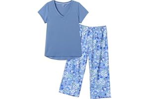 MyFav Women's Sleepwear Soft Red Wine Printed Short Sleeve Pyjama Capri Set