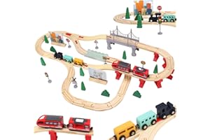 GSRENYU Wooden Train Set 72PCS, Electric Train Sets with Wooden Train Track, Magnetic Train, Bridge Track Railway Kits for Kids Boys Ages 3+ Years Old, Birthday Christmas New Year Gifts for Kids Boys Girls