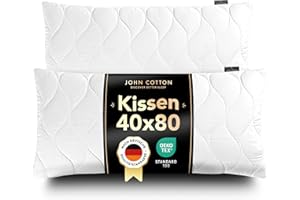 ‎JOHN COTTON John Cotton Kopfkissen 40x80 cm – 2er Set Hotel-Luxus-Stepp-Kissen für Nackenschmerzen, Verstellbares Kissen mit Reißverschluss - 450g Füllung, Schlafkissen für Allergiker, Oeko-TEX (40 x 80)
