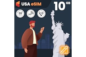 SIMCORNER USA Travel eSim Card - T-Mobile eSim with 4G/5G 10GB Data, Calls And Texts For 30 Days in USA And Hawaii. USA Phone Number. For Travellers to United States With Compatible Mobile Phones