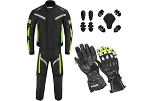 LIMA BIKERWEAR Mens Motorbike 2 Piece Suit Cordura Motorbike Jacket and Trousers with leather Gloves CE armoured Waterproof protective Gear For mens boys Riders