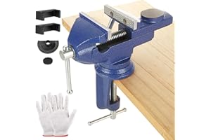 MUXHEL Vice 70mm, Bench Vice Clamp 360° Swivel Base Vices for Workbench, Heavy Duty Work Bench Clamp Table vice for Small DIY Craft Projects Sanding Drilling Welding-Blue