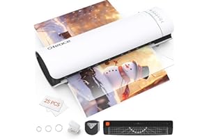 OFEACE Plastifieuse A3, 6-en-1 Machine à Plastifier Froid pour A3 A4 A5 A6 et Thermique avec 25 Pochettes et Coupe-Papier Intégré, Arrondisseur D'angle, Perforateur et 3 Anneau de fer pour Bureau Maison