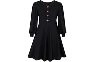 SFreeBo Girls Dress with Plain Long/Short Sleeve Cotton - Kids Casual T-Shirt Dress for 7-13 Years