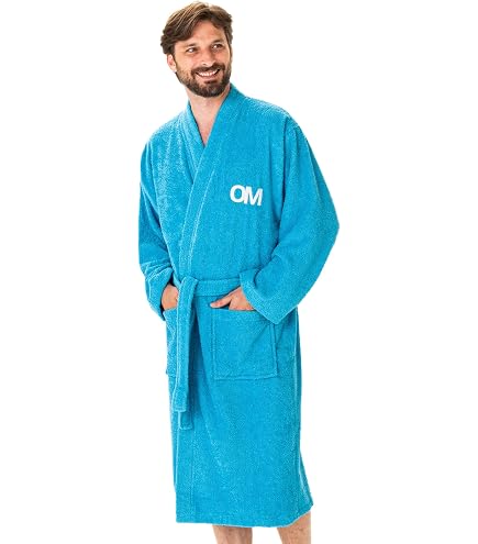 Om 1899 Peignoir Enfant | 100% Coton | Oeko-TEX | Taille 10/12 Ans | Brodé Garçon | Bleu